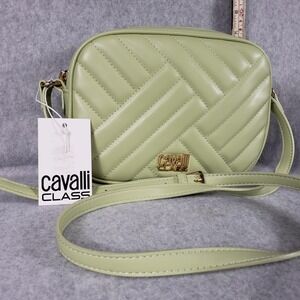 Cavalli Class Marzia Top Zip Shoulder Bag Leaf Green Quilted Leather NWT‎
